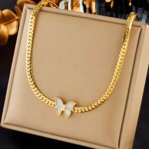 Elegant Design Broad Chain With White Butterfly Pendant