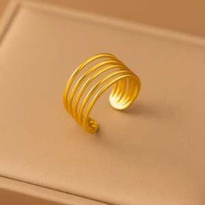 Beautiful Five Line Golden Adjustable Ring For Dailywear & Partywear