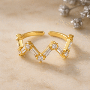 Highs & Lows Wave Design Gold Plated Adjustable Ring For Dailywear & Partywear_ATR026