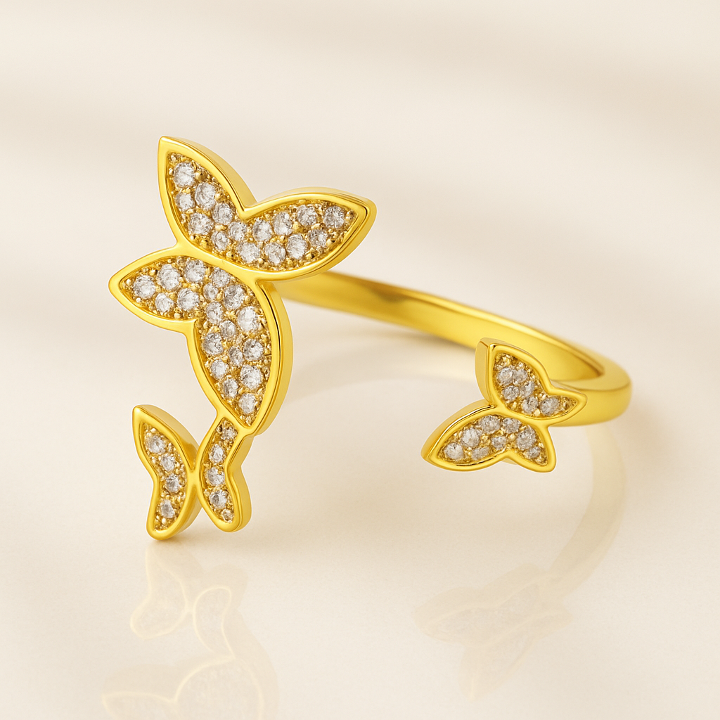 Three Butterfly Design Gold Plated Adjustable Ring For Dailywear & Partywear_ATR031