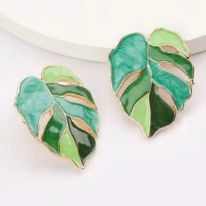 Korean Style Enamel Green Leaf Design Stud Earrigns_KRNE001