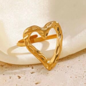 Beautiful Golden Heart Design Adjustable Ring For Dailywear & Partywear