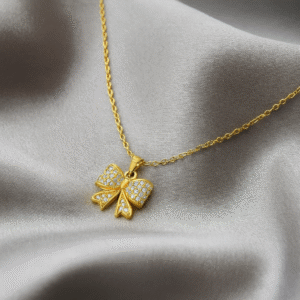 Western Style Gold Plated Chain With Bow Shape Pendant For Dailywear/Partywear_C025