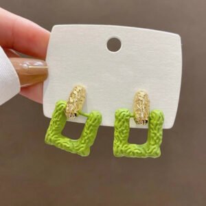 Korean Style Golden Foil With Hanging Square Stud Earrigns_KRNE014