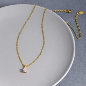 Gold Plated Chain With Single Stone Diamond Pendant  For Dailywear / Partywear_C028