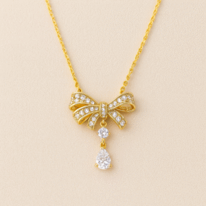 Single Layer Gold Plated Chain With Bow Design Pendant For Dailywear / Partywear_C034