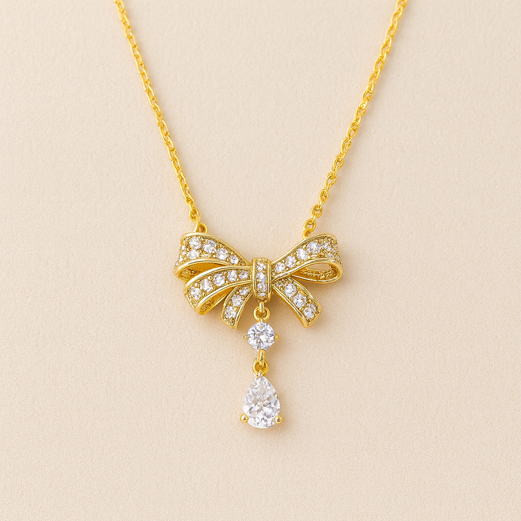 Single Layer Gold Plated Chain With Bow Design Pendant For Dailywear / Partywear_C034