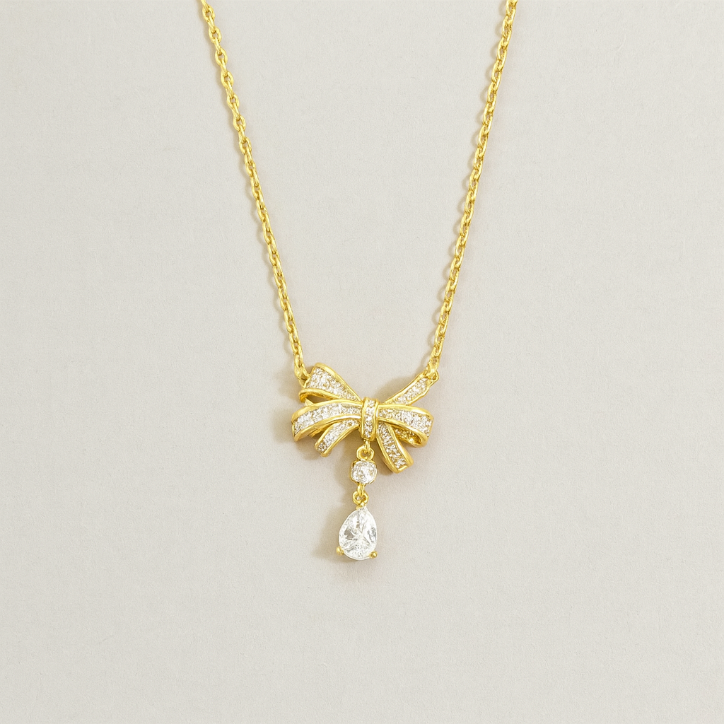Single Layer Gold Plated Chain With Bow Design Pendant For Dailywear / Partywear_C034 - Image 2