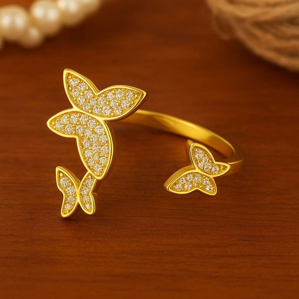 Three Butterfly Design Gold Plated Adjustable Ring For Dailywear & Partywear_ATR031 - Image 2