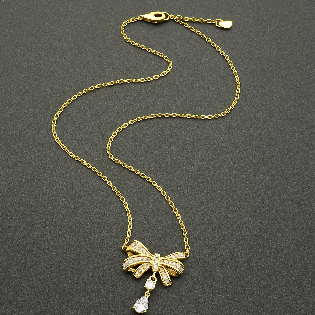 Single Layer Gold Plated Chain With Bow Design Pendant For Dailywear / Partywear_C034 - Image 3