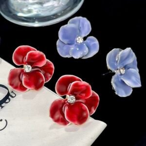 Korean Style Enamel Floral Design Stud Earrigns_KRNE009