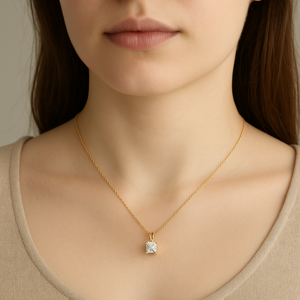 Gold Plated Chain With Single Stone Diamond Pendant For Dailywear / Partywear_C028 - Image 3