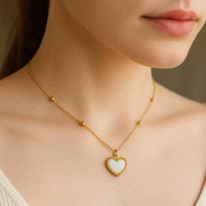 Elegant Beaded Gold Plated Chain With Heart Pendant For Dailywear / Partywear_C024