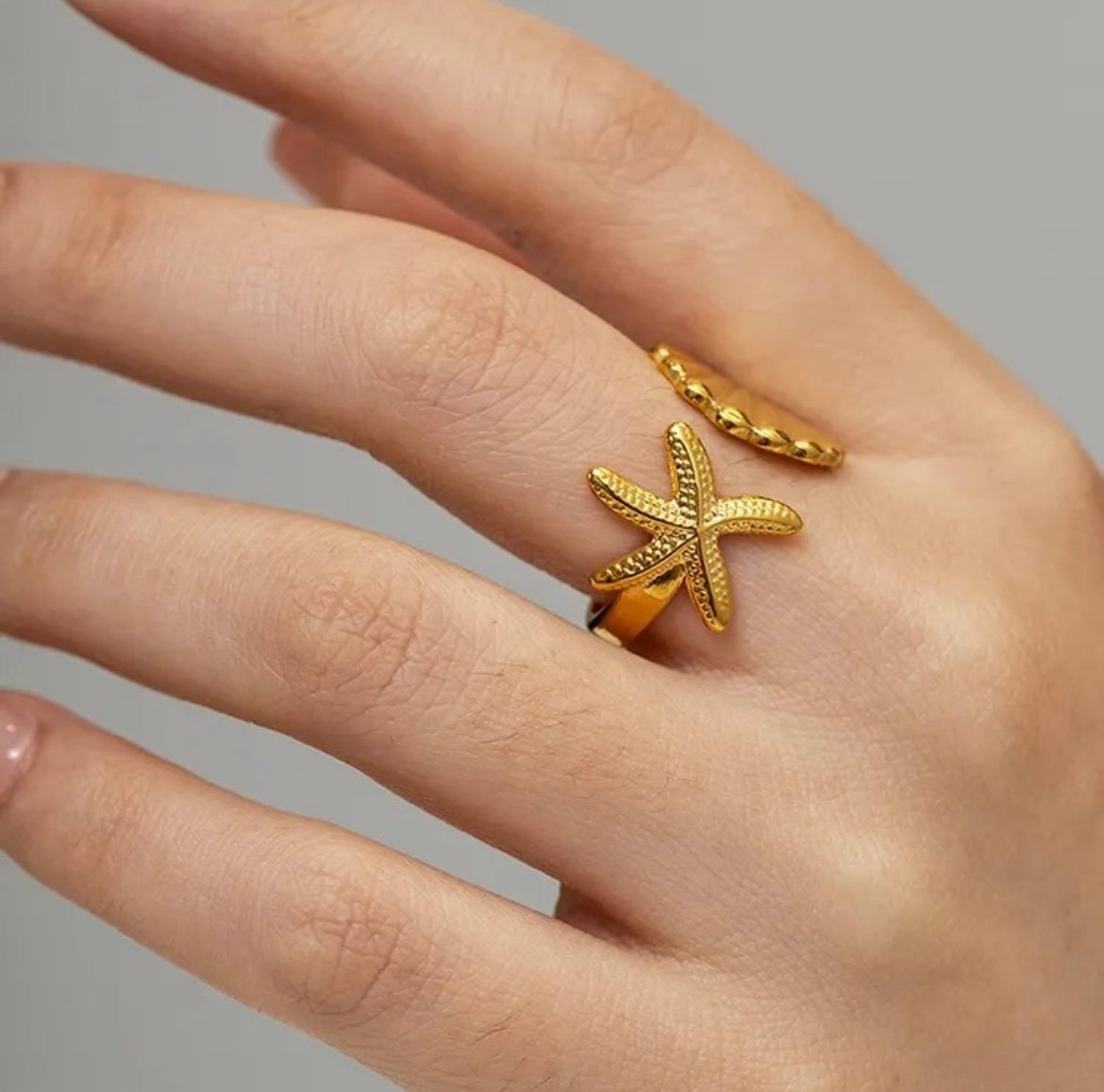 Beautiful Shell Star Golden Adjustable Ring For Dailywear & Partywear - Image 4