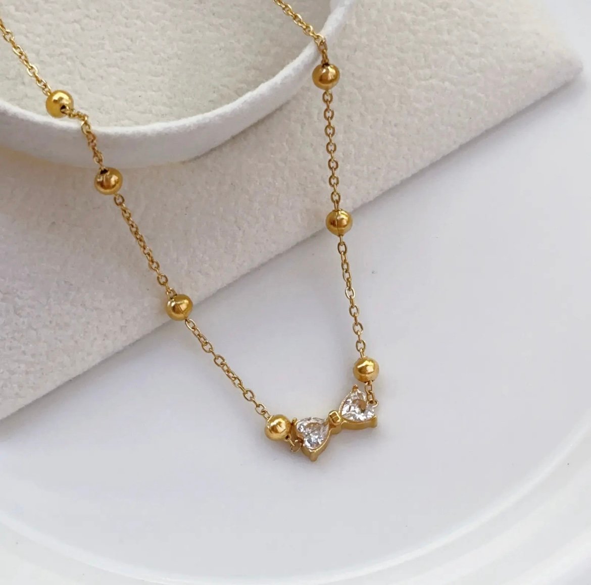 Beautiful Golden Beads Chain With Bow Design Pendant - Image 3