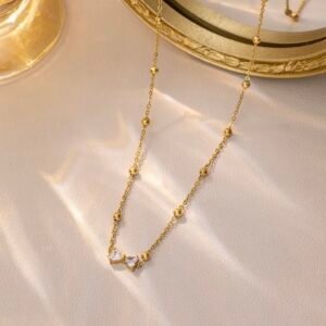 Beautiful Golden Beads Chain With Bow Design Pendant