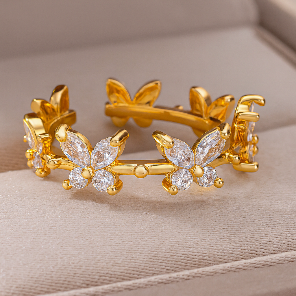 Butterfly Design Gold Plated Adjustable Ring For Dailywear & Partywear_ATR027