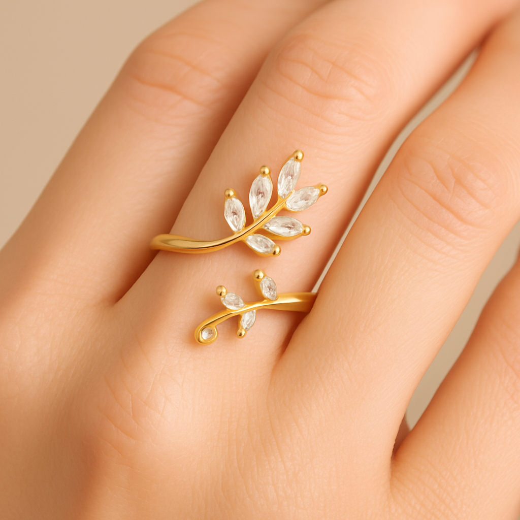 Front Open Leaf Design Gold Plated Adjustable Ring For Dailywear & Partywear_ATR028 - Image 3