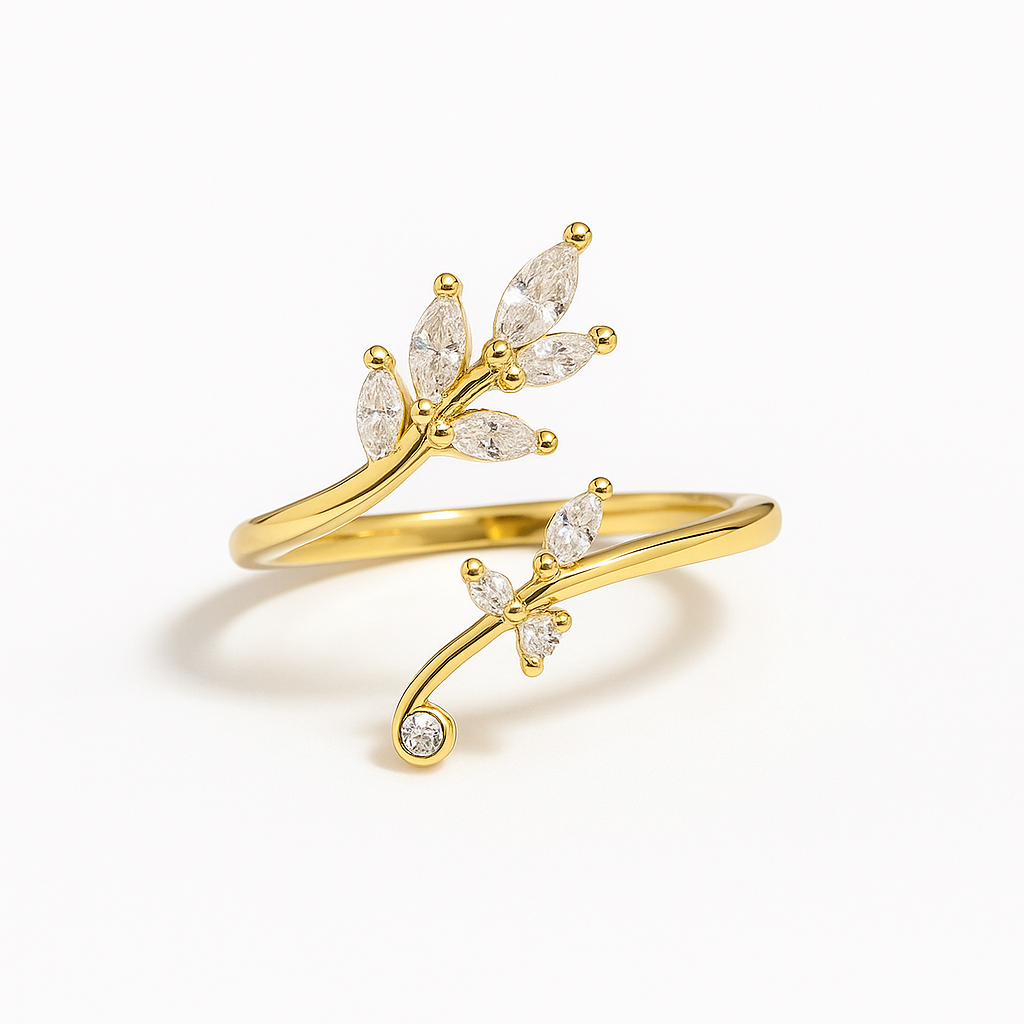 Front Open Leaf Design Gold Plated Adjustable Ring For Dailywear & Partywear_ATR028 - Image 2