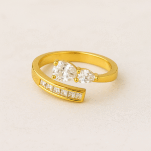 Pear & Beguette Design Gold Plated Adjustable Ring For Dailywear & Partywear_ATR024