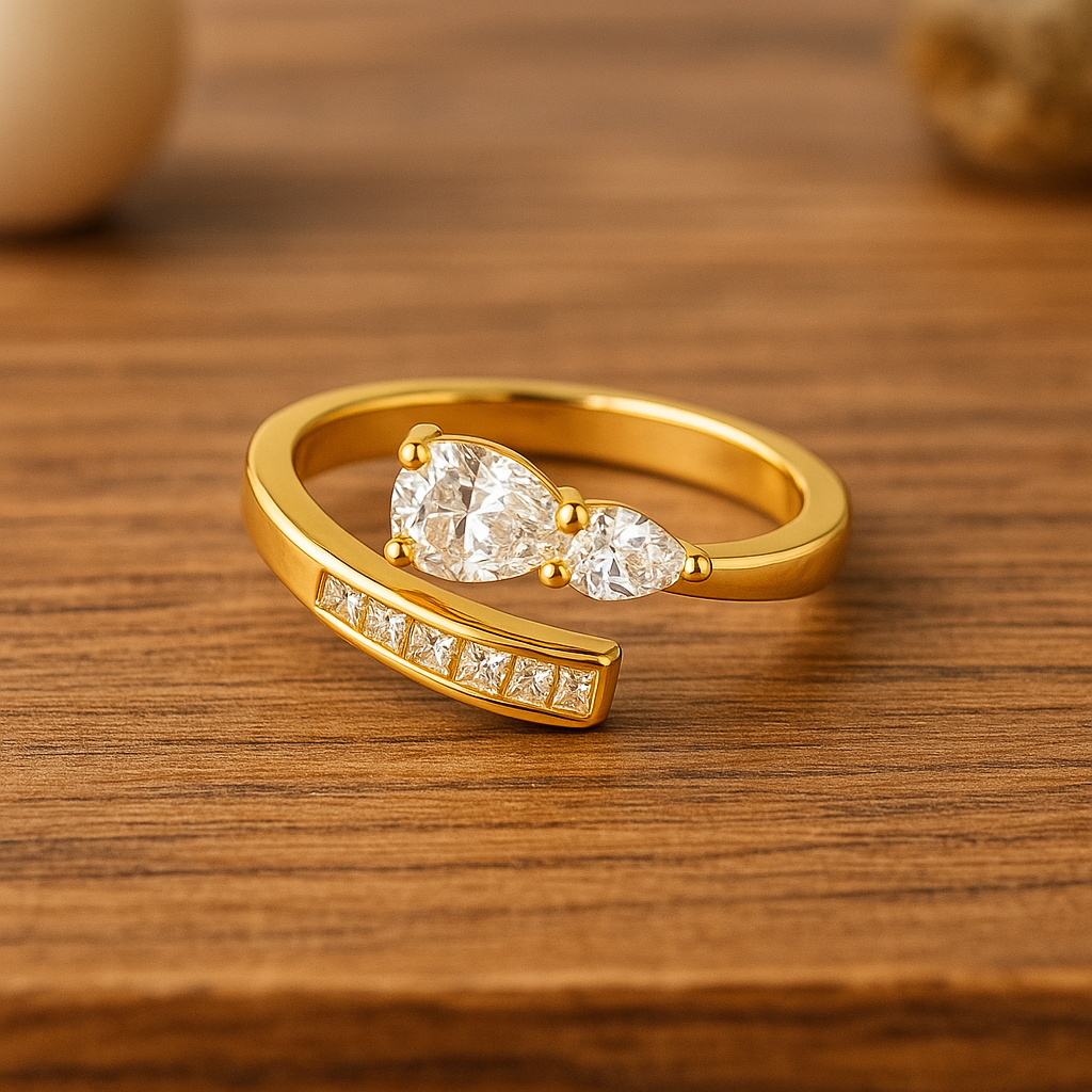 Pear & Beguette Design Gold Plated Adjustable Ring For Dailywear & Partywear_ATR024 - Image 2