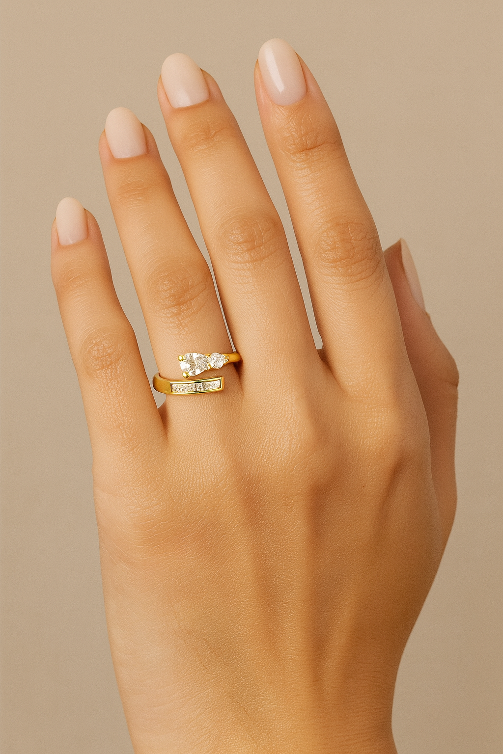 Pear & Beguette Design Gold Plated Adjustable Ring For Dailywear & Partywear_ATR024 - Image 3