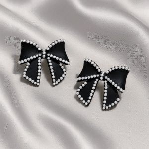 Korean Style Black Bow Stud Earrings_KRNE007