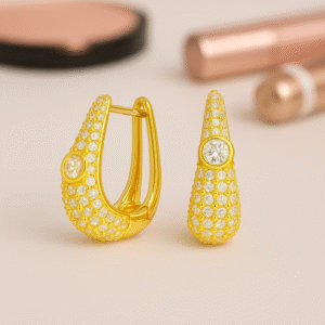 Diamond Look Gold Polish Bali Earrings For Women_ADE004