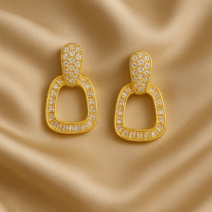 Elegant Diamond Look Gold Polish Hanging Earrings For Women_ADE008