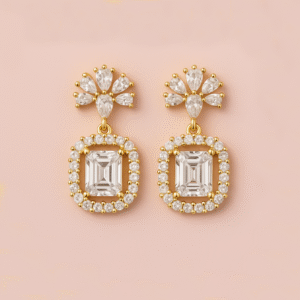 Elegant Diamond Look Gold Polish Hanging Earrings For Women_ADE007