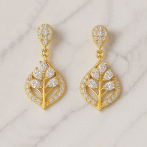 Diamond Look Leaf Design Hanging Earrings For Women_ADE010