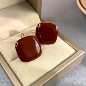 Korean Style Beautiful Square Shape Maroon Stud Bali_KRNE005