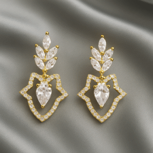 Diamond Look Beautiful Leaf Design Hanging Earrings For Women_ADE017