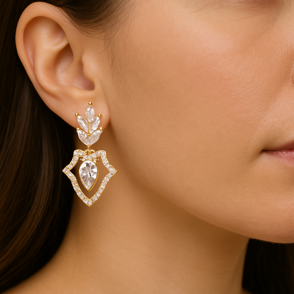 Diamond Look Beautiful Leaf Design Hanging Earrings For Women_ADE017 - Image 3