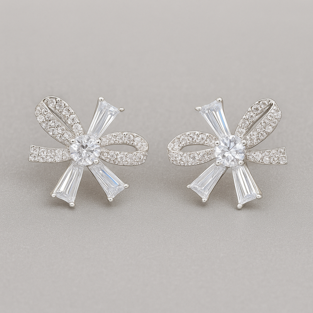 Diamond Look Beautiful Bow Design Stud Earrings For Women_ADE019