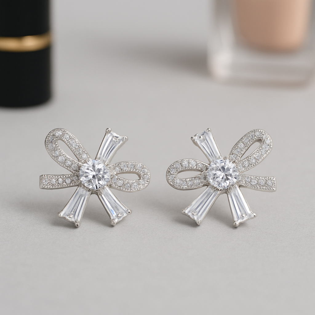 Diamond Look Beautiful Bow Design Stud Earrings For Women_ADE019 - Image 2