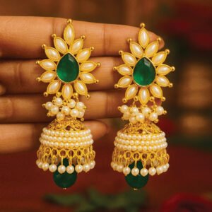 Emerald Bloom Pearl Jhumki