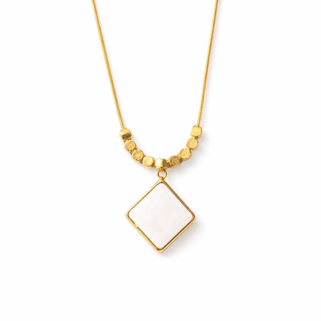 Minimal Square Pearl Pendant Chain - Image 3