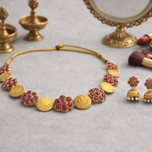 Deviya Ruby Temple Coin Necklace Set