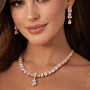 Rose Gold Cushion & Drop Statement Set