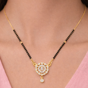 Elegant CZ Diamond Look Mangalsutra with Black Beads Chain – Gold Plated Traditional Mangalsutra