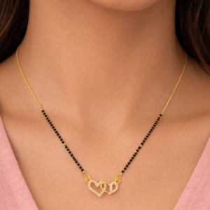 Elegant CZ Heart Mangalsutra with Black Beads Chain – Gold Plated Traditional Mangalsutra