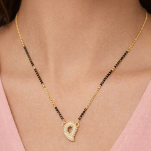 Stylish CZ Drop Mangalsutra with Black Beads Chain – Gold Plated Elegant Mangalsutra