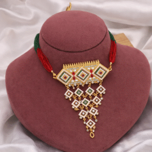 Royal Rajputi Multi-Color Beaded Rani Haar Necklace | Traditional Kundan Pendant Statement Jewellery for Women