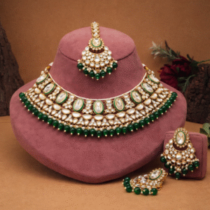 Royal Emerald Kundan Bridal Necklace Set with Earrings & Maang Tikka | Traditional Wedding Jewellery Set for Women