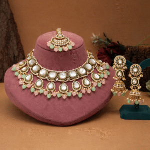 Elegant Pista Green & Blush Pink Kundan Necklace Set with Earrings & Maang Tikka | Bridal & Festive Jewellery