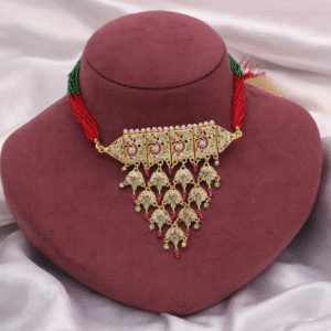 Royal Rajputi Multi-Color Beaded Pendant Necklace | Traditional Kundan Meenakari Statement Jewellery