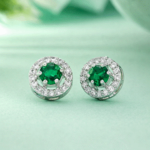 Emerald Shine Halo Stud Earrings