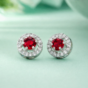 Ruby Glow Halo Stud Earrings