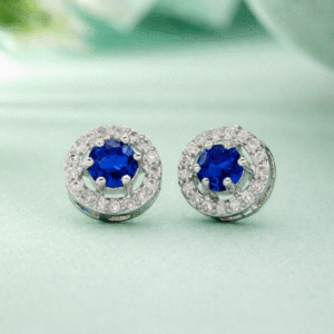 Royal Blue Sapphire Halo Stud Earrings